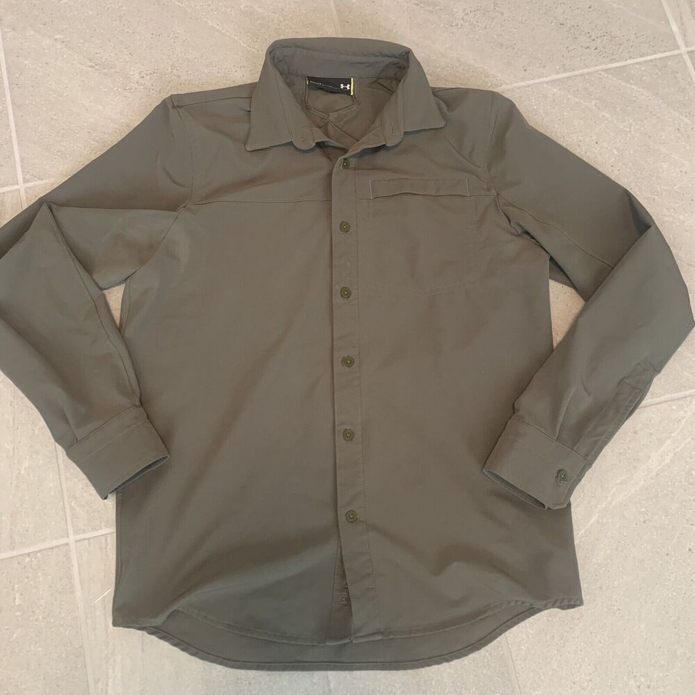 Under Armour UA Tactical OD Green Botton Down Shirt LS Storm1 Medium